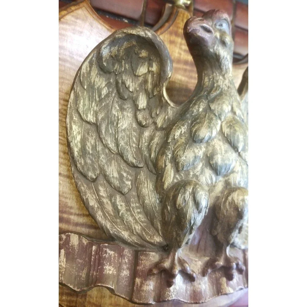 Vintage Golden Eagle On Shield Plaque Wood 12